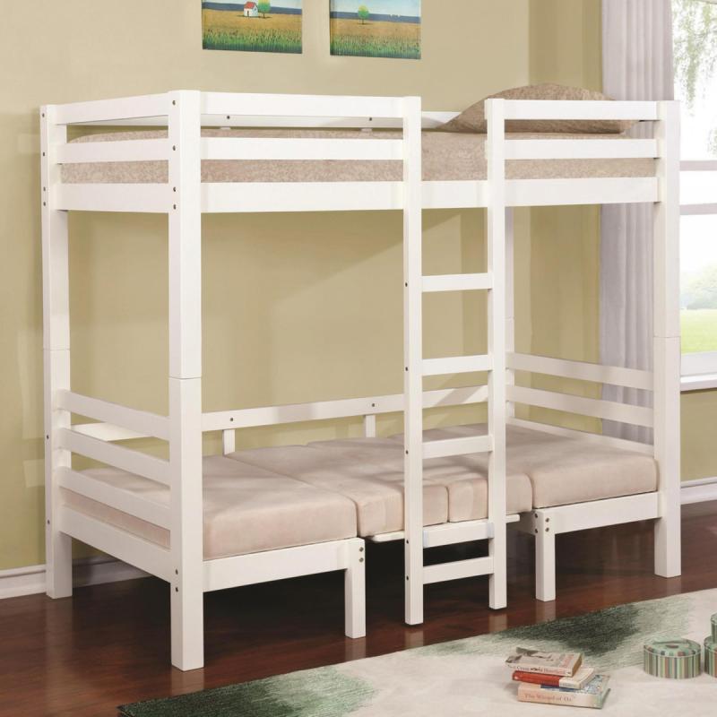 Coaster White Twin Over Twin Convertible Loft Bed with Futon