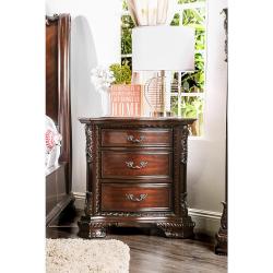 Furniture of America Claudio Baroque Style Brown Cherry 3-Drawer Nightstand