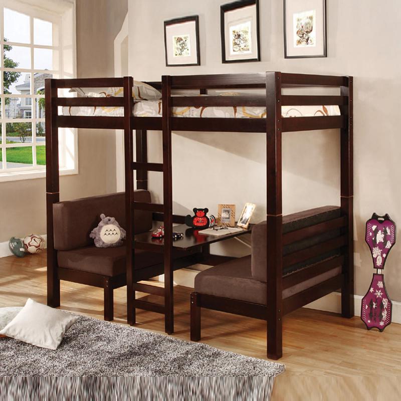 Coaster Cappuccino Twin/Twin Convertible Loft Bunk Bed with Padded Seats Table Surface