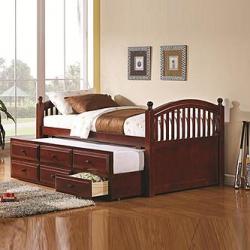 Coaster Solid Cherry Twin Captain&#039;s Trundle Daybed Day Bed with Storage Drawers and Turned Finials