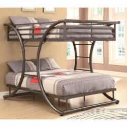 Coaster Casual X Shape 460078 Bunks Gunmetal Metal Full over Full Bunk Bed with Attached Ladders