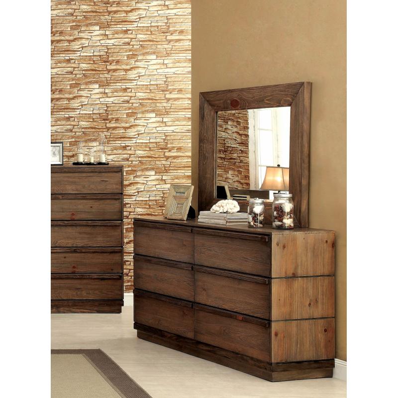 Furniture of America Angelica English Style Brown Cherry 2-Piece Dresser and Mirror Set