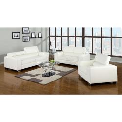 Furniture of America Joelle Adjustable Headrest 3-Piece White Sofa Set