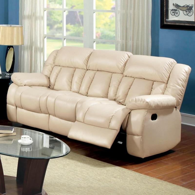 Furniture of America Thaerin Transitional Bonded Leather Reclining 3-Piece Sofa Set