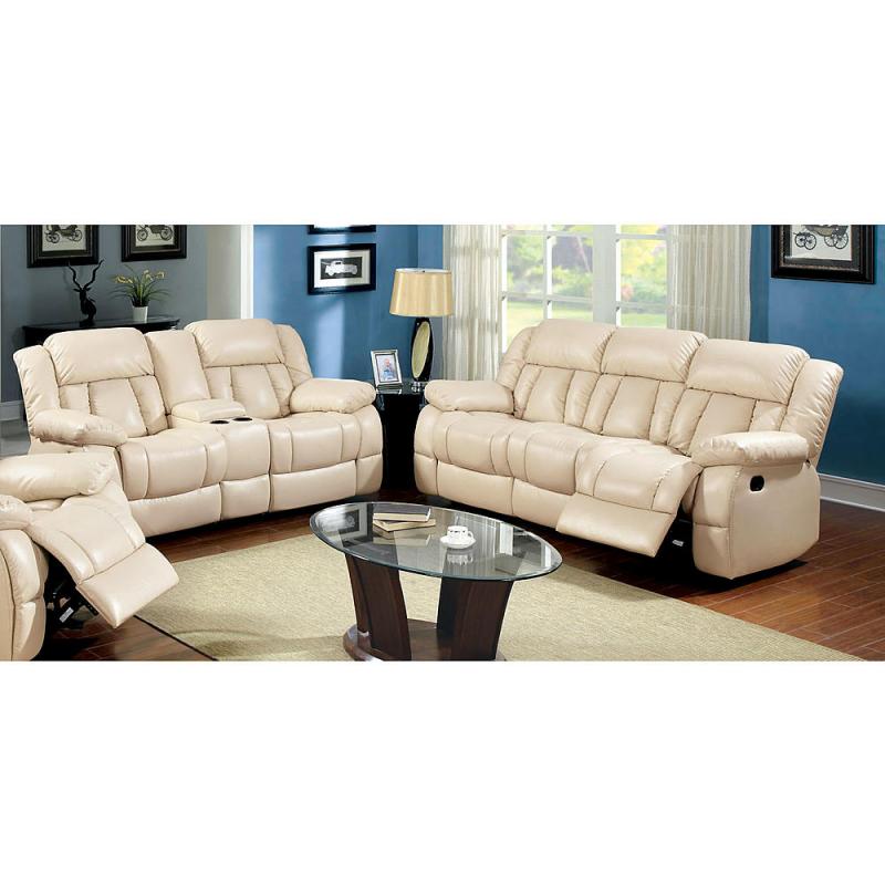 Furniture of America Thaerin Transitional Bonded Leather Reclining 2-Piece Sofa Set
