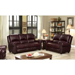 Furniture of America Tad&#039;s Top Grain Leather Match 3-Piece Sofa Set