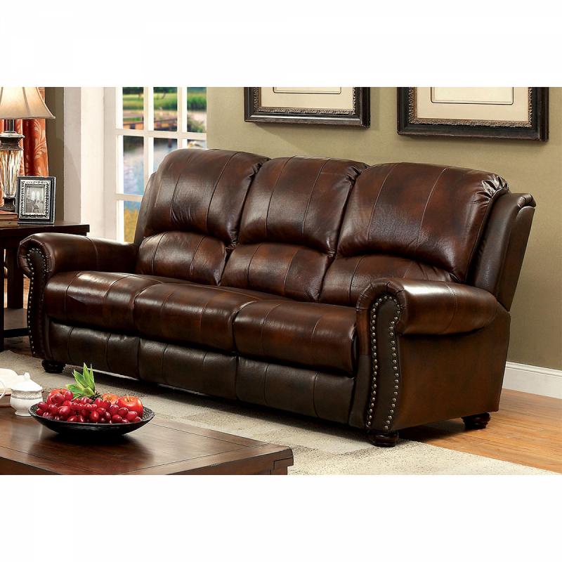 Furniture of America Tad&#039;s Top Grain Leather Match 2-Piece Sofa Set