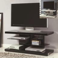 Coaster Modern High Gloss Black/White 3-Shelf "T"-shaped TV Stand Media Console with Alternating Tempered Glass Shelves