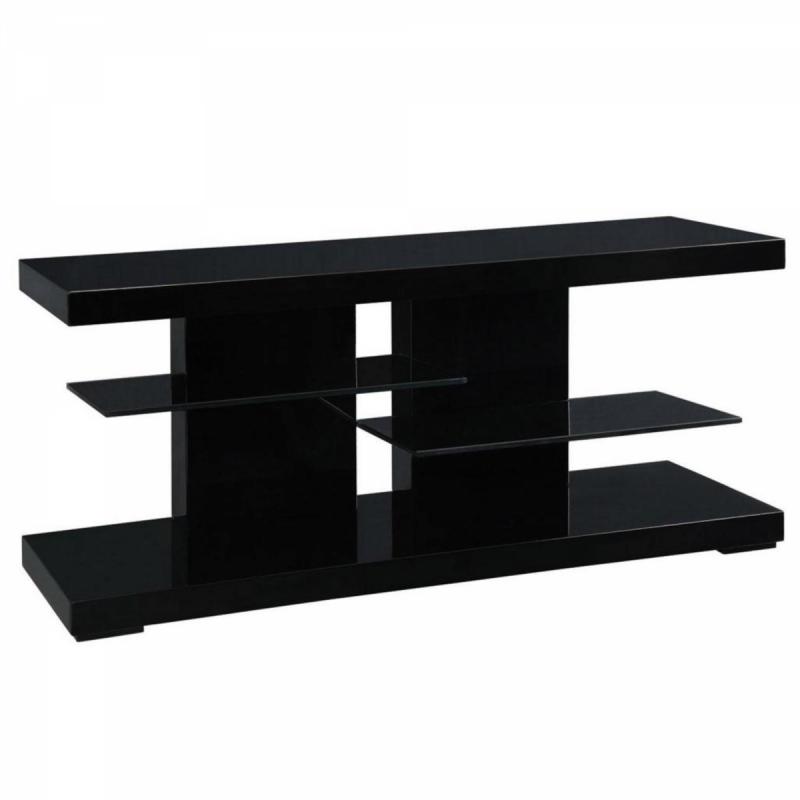 Coaster Modern High Gloss Black/White 3-Shelf "T"-shaped TV Stand Media Console with Alternating Tempered Glass Shelves
