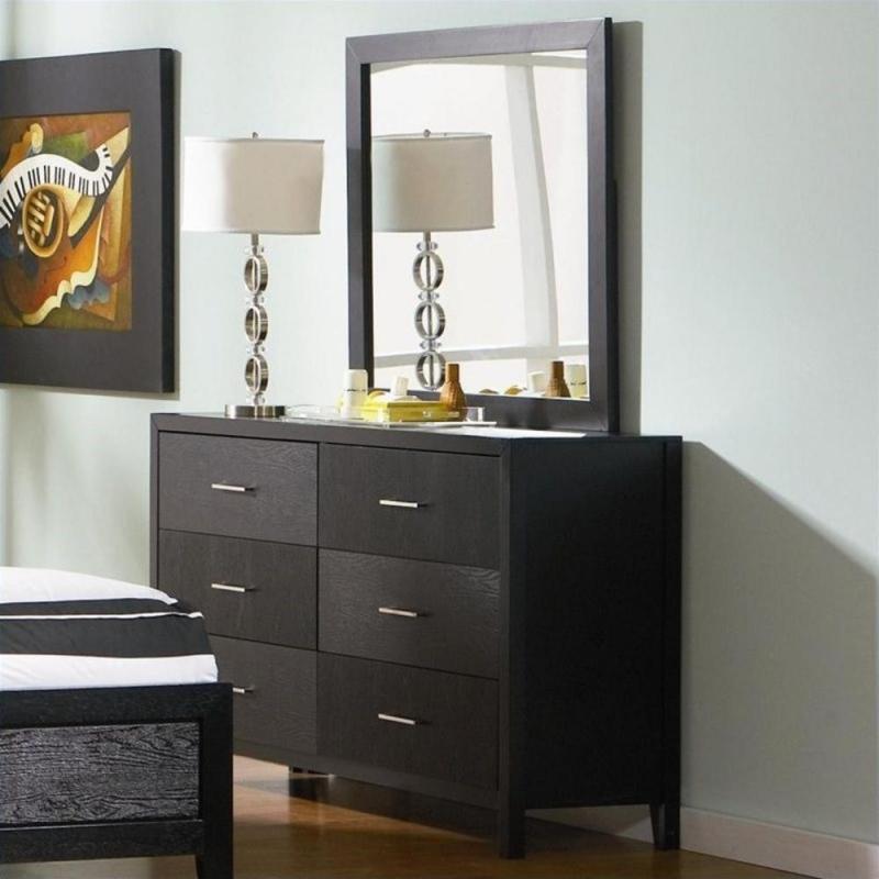Coaster Grove Double 6 Drawer Dresser and Mirror in Black Finish