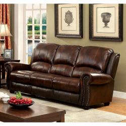 Furniture of America Turton Sofa Loveseat Living Room 2pc Sofa Set Top Grain Leather Match Modern Nialhead Rolled Arms Couch Brown Plush Seating