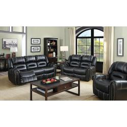 Furniture of America Frederick Living Room Sofa Loveseat Recliner Black Contrasting Stitching Contemporary Couch Plush Leatherette 2pc Sofa Set