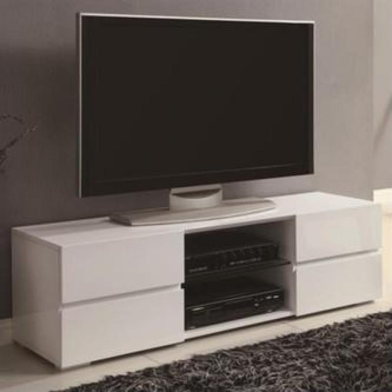 Coaster High Gloss TV Stand with Glass Shelf in White