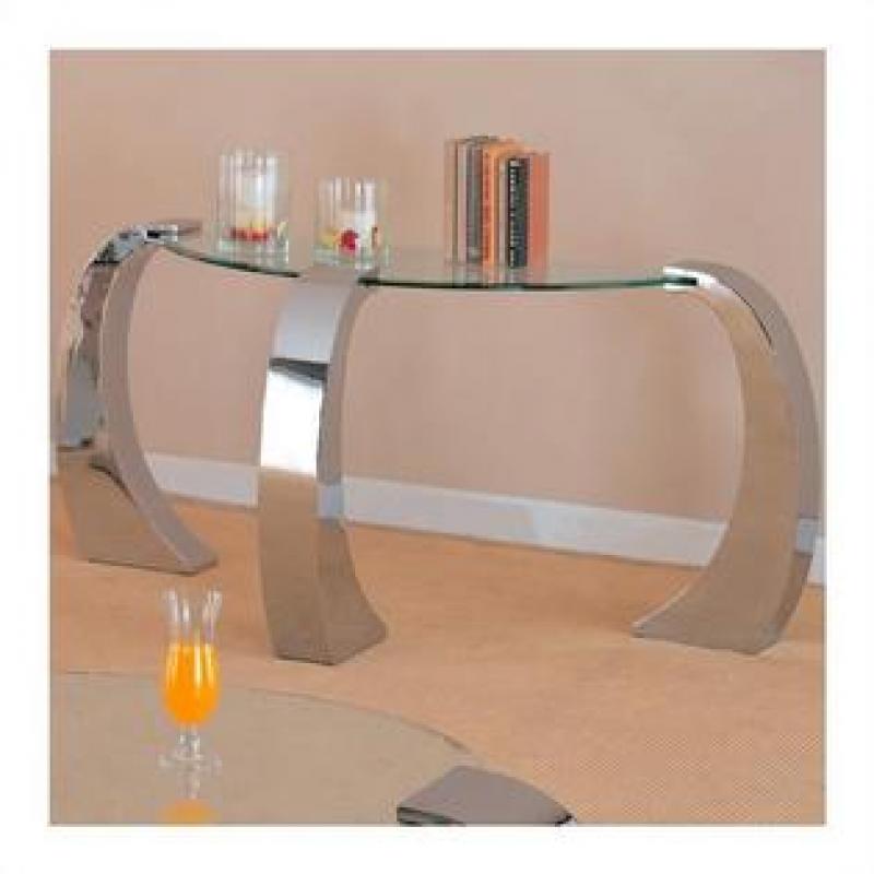 Coaster Custer Chrome Sofa Table with Metal Base and Curved Glass Top