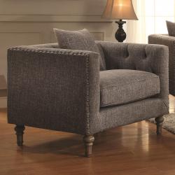 Coaster Traditional Industrial Style Ellery Sofa Love-seat Chair Living Room 3pc Set Weathered Grey Tweed Like Fabric Tufted Couch