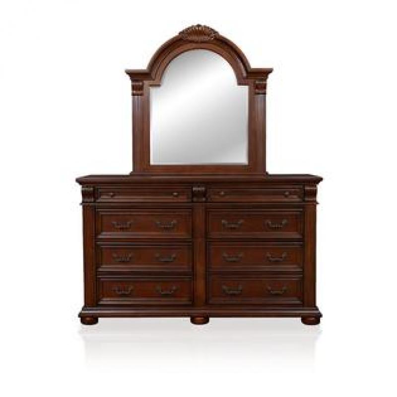 Furniture of America Angelica English Style Brown Cherry 2-Piece Dresser and Mirror Set