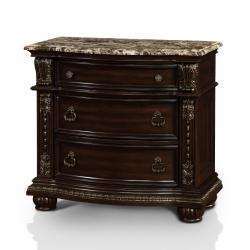 Furniture of America Goodwell Traditional Brown Cherry 3-drawer Marble Top Nightstand