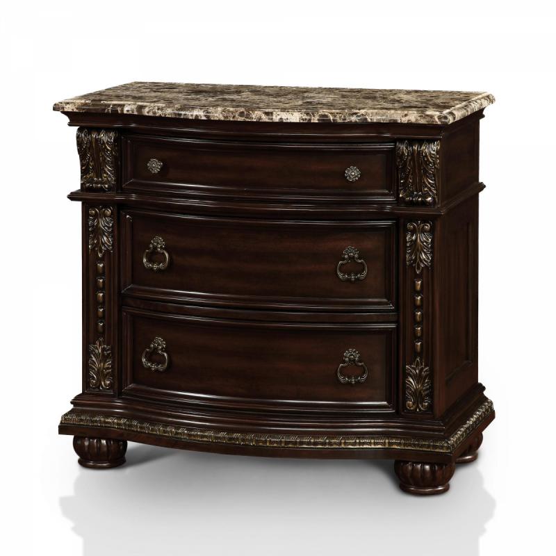 Furniture of America Goodwell Traditional Brown Cherry 3-drawer Marble Top Nightstand