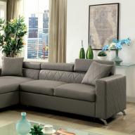 Furniture of America Modern Recliner Sectional Console L-Shape Home Theater Seating Gray Leatherette Plush Cushion Cozy Couch
