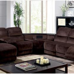 Furniture of America Modern Recliner Sectional Sofa Push Back Chaise Console Chair Brown Microfiber Living Room Furniture USA