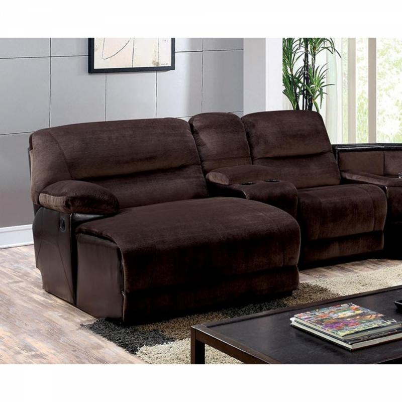 Furniture of America Modern Recliner Sectional Sofa Push Back Chaise Console Chair Brown Microfiber Living Room Furniture USA
