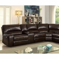 Furniture of America Living Room Recliner Sectional Sofa Brown Console Storage Plush Cushion Brown Relax Couch Sectionals Modern Leatherette USA
