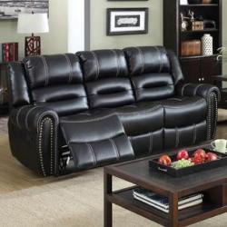Furniture of America Dylan Black Leatherette Reclining Sofa
