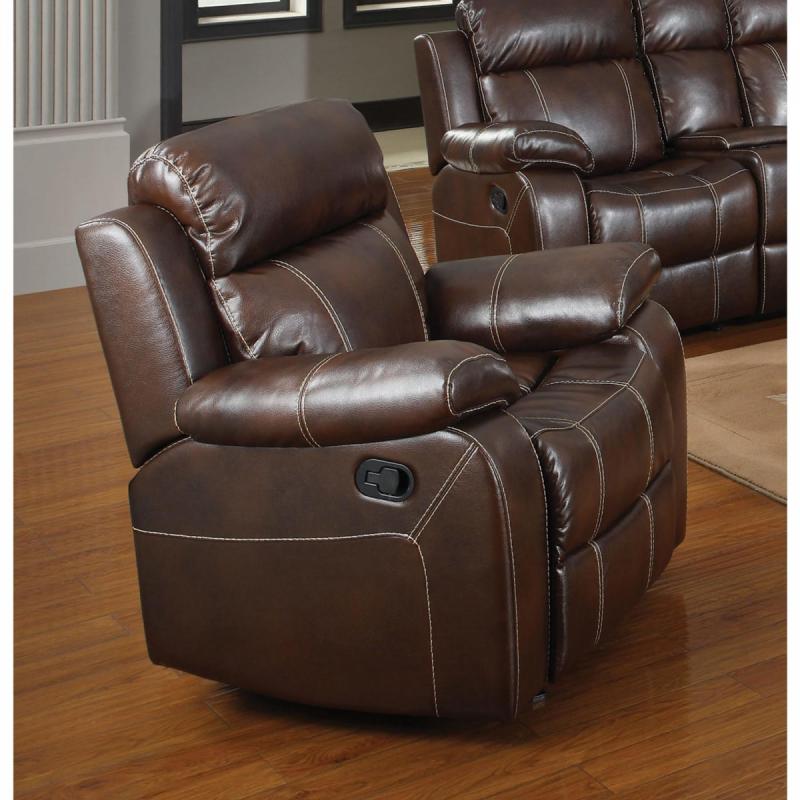 Coaster Company Myleene Chestnut Bonded Leather Glider Recliner with Pillow Arms