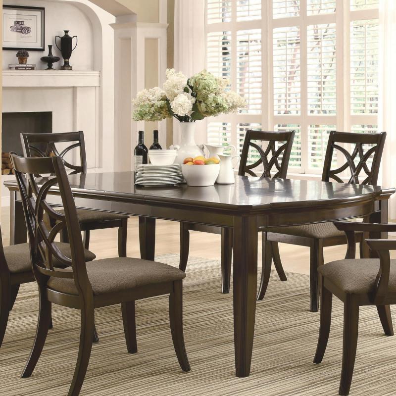 Coaster Meredith Dining Room 7pcs Set Espresso Curved Design Dining Table w/ 14" Leaves Lattice Back Arm and Side Chairs