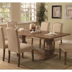 Coaster Perkins Beautiful Gorgeous Dining Table Set Coffee 7pcs Double Pedestal Table Wooden Soft Fabric Chairs Pine Veneer