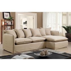 Furniture of America Beige Linen Like Fabric Sectional Sofa Right Facing Chaise Loveseat Living Room