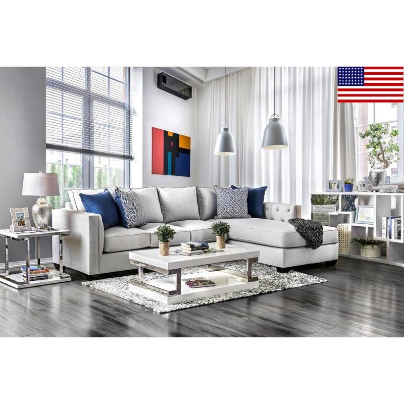 Furniture of America Made In USA Sectional Sofa Living Room Furniture 2pc Set Sofa Chaise Gray Finish