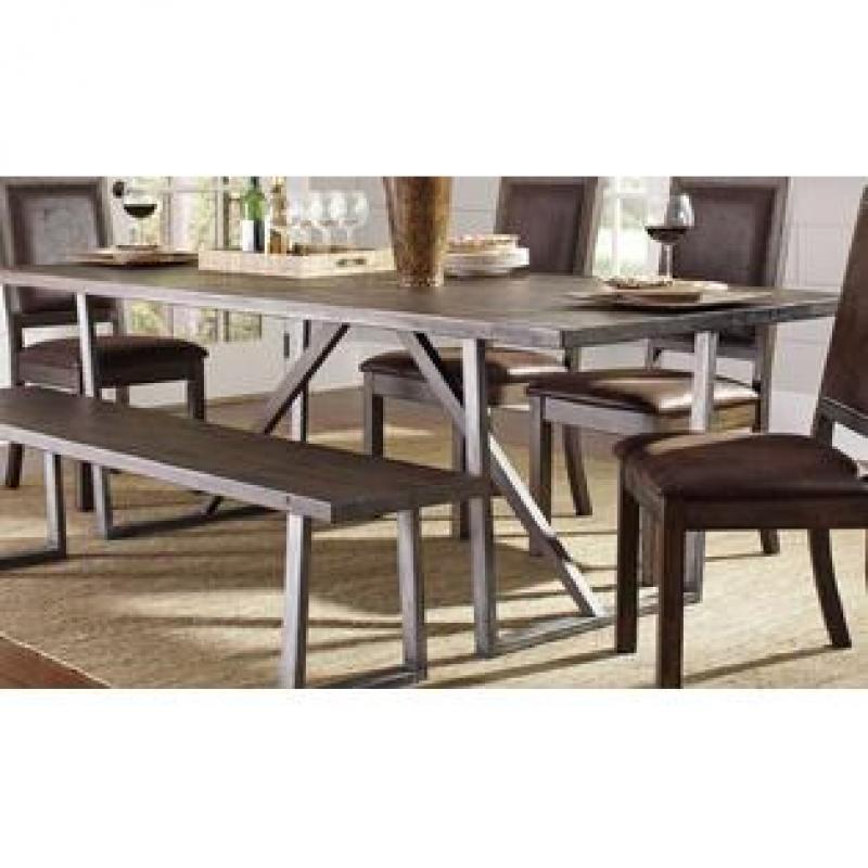 Coaster Rustic Table and Chair Set w/ Dining Bench Metal Frame Brown Dining Set 6pc Set