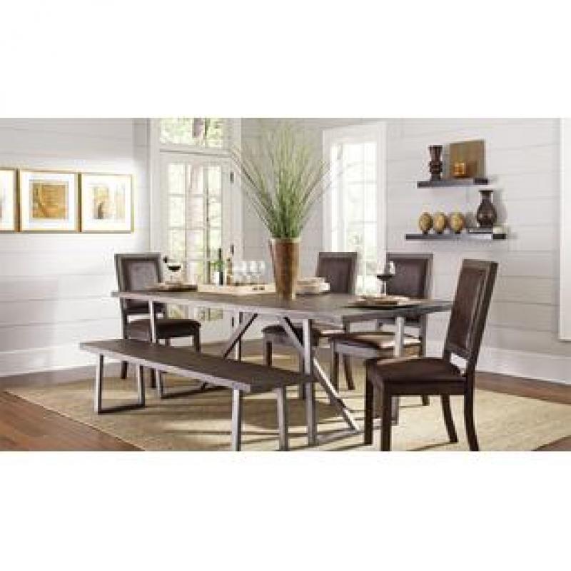 Coaster Rustic Table and Chair Set w/ Dining Bench Metal Frame Brown Dining Set 6pc Set