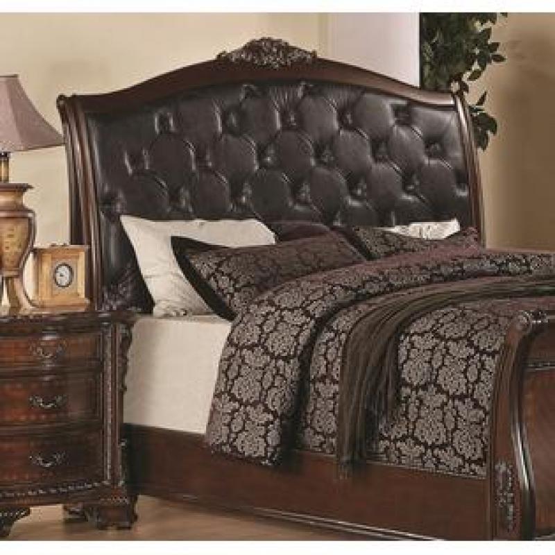 Coaster Maddison Sleigh Bed in Brown Cherry Finish-King