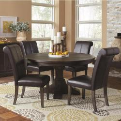 Coaster Black Leatherette Cushion Chairs Round Dining Table 5pc Dining Set Rustic Wooden table Chairs Set Kitchen Dining Room
