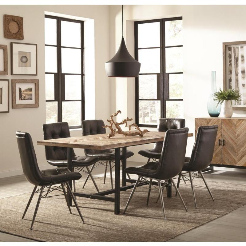 Coaster Dining Room Furniture Kitchen 7pc Dining Set Mango Wood Inlay Dining Table Tufted Chairs Modern Rustic Finish