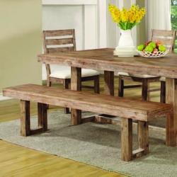 Coaster Casual 6pc Dining Set Acacia Wood U Base Dining Table 4 Side Chairs Cushion Seat And Bench Weathered Wood Finish