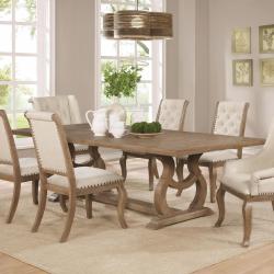 Coaster Formal Glamorous Brown Finish Trestle Dining Table Chairs Set Tufted Arm And Side Chairs Dining Room Furniture 7pc Set