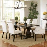 Coaster Dining Room Rustic Espresso 7pc Set Pedestal Dining Table Button Tufted Side Chairs And Arm Chairs Contemporary Kitchen