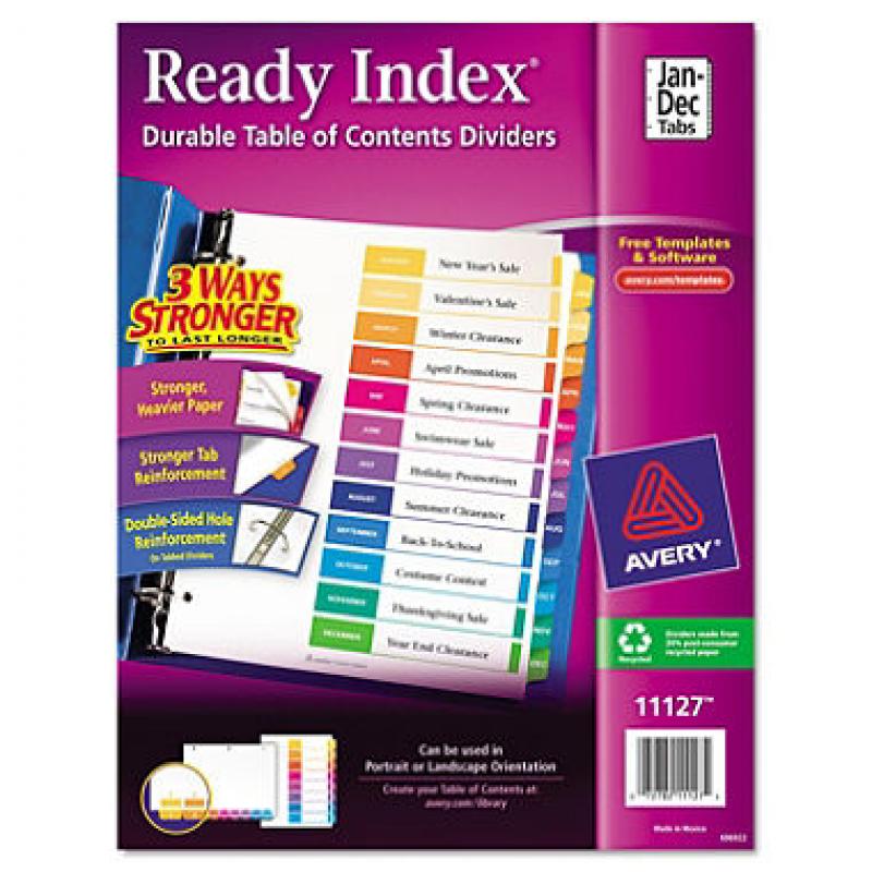 Avery 11127 - Ready Index Table of Contents Dividers - Jan to Dec